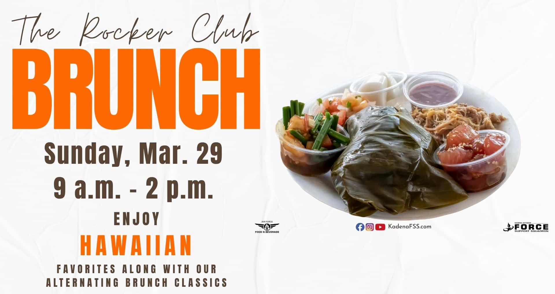 Rocker Club Sunday brunch serving Hawaiian cuisine in a relaxed dining setting.