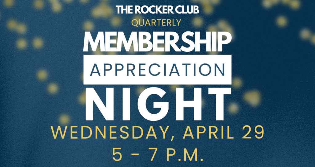 Promotional image for Quarterly Membership Night at the Rocker highlighting a social gathering at the venue.